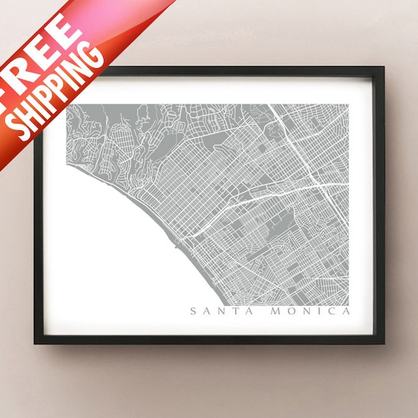 Santa Monica Map Art - Los Angeles County Poster Print