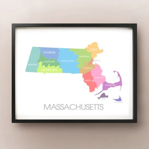 Carte de l'État du Massachusetts - Impression personnalisée
