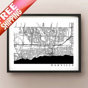 Oakville Kaart - Zwart-Wit Muur kunst