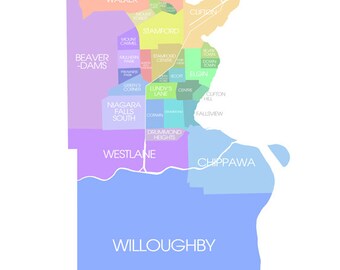 Niagara Falls Neighbourhood Map Niagara Falls On Map Coloured Neighbourhoods Print | Etsy Uk