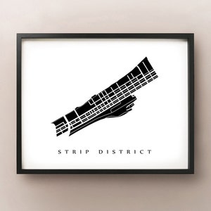 Mapa del distrito de Strip - Impresión de arte del vecindario de Pittsburgh