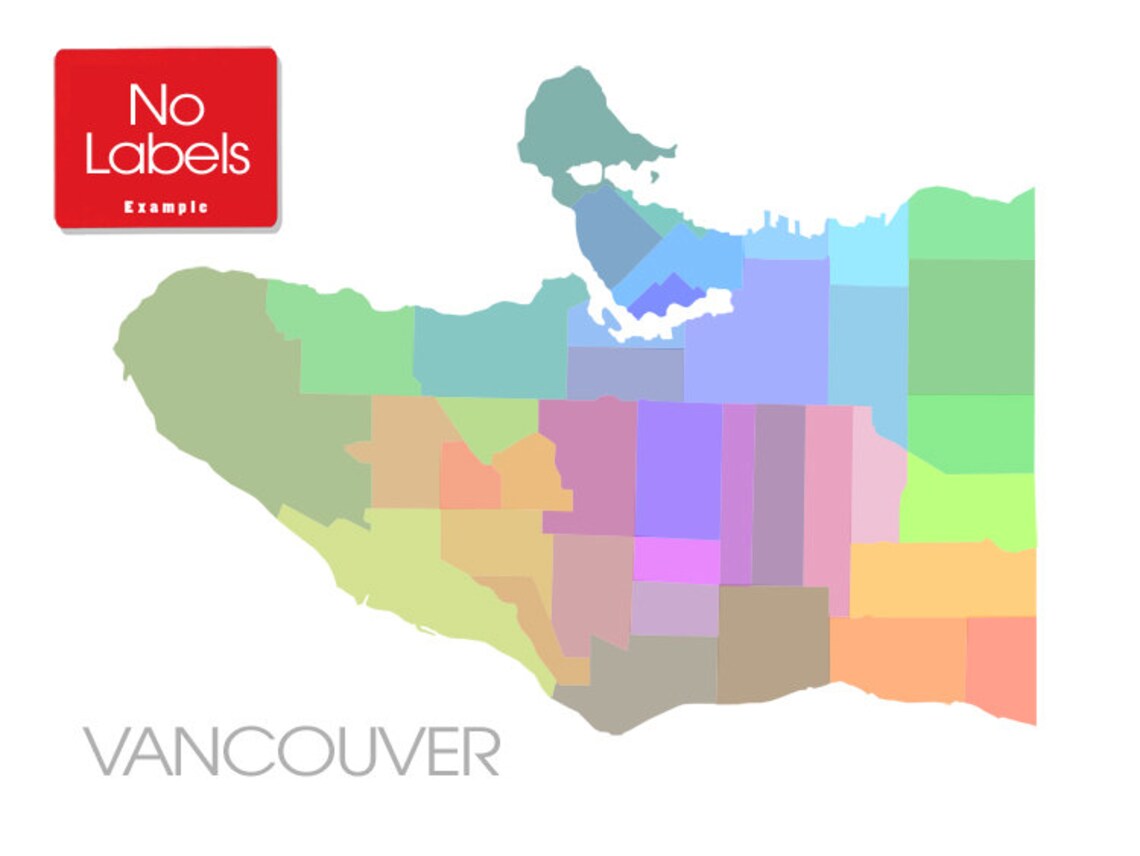 Vancouver, BC Map - Coloured Neighbourhoods Print - Etsy