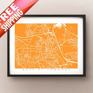 Bury St. Edmunds Mapa Impresión - Uk Wall Art - Inglaterra Cartel