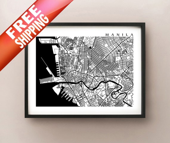 Manila Map, Philippines Art Poster Print - Black and White