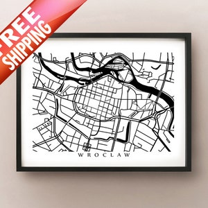 Impressão de pôster artístico do mapa de Wroclaw - preto e branco
