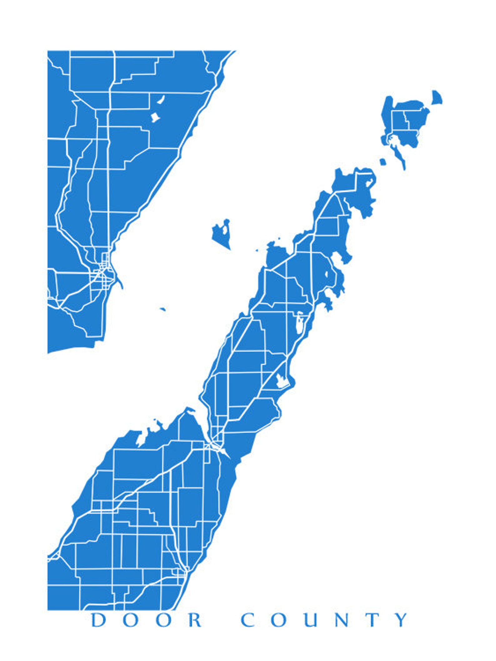Door County WI Map Print Door Peninsula Wisconsin Lake Etsy