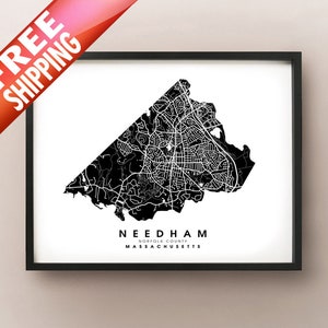 Needham, MA - Mapa de límites de la ciudad imprimir