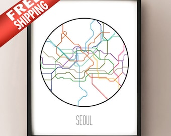 Seoul, South Korea - Minimalist Metro Subway Art Print - 수도권 전철