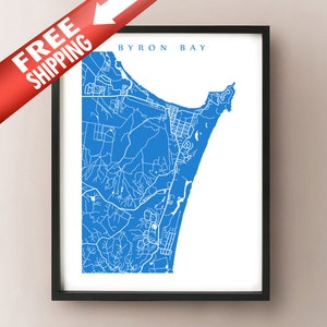 Byron Bay Map Print - Arte del cartel de Australia