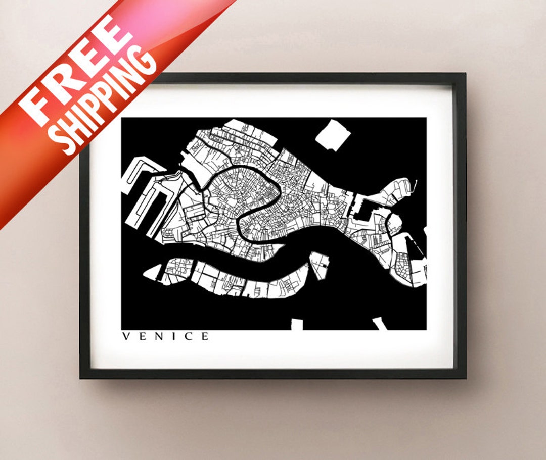 Venice Map - Black and White - Italy Art Poster - Etsy