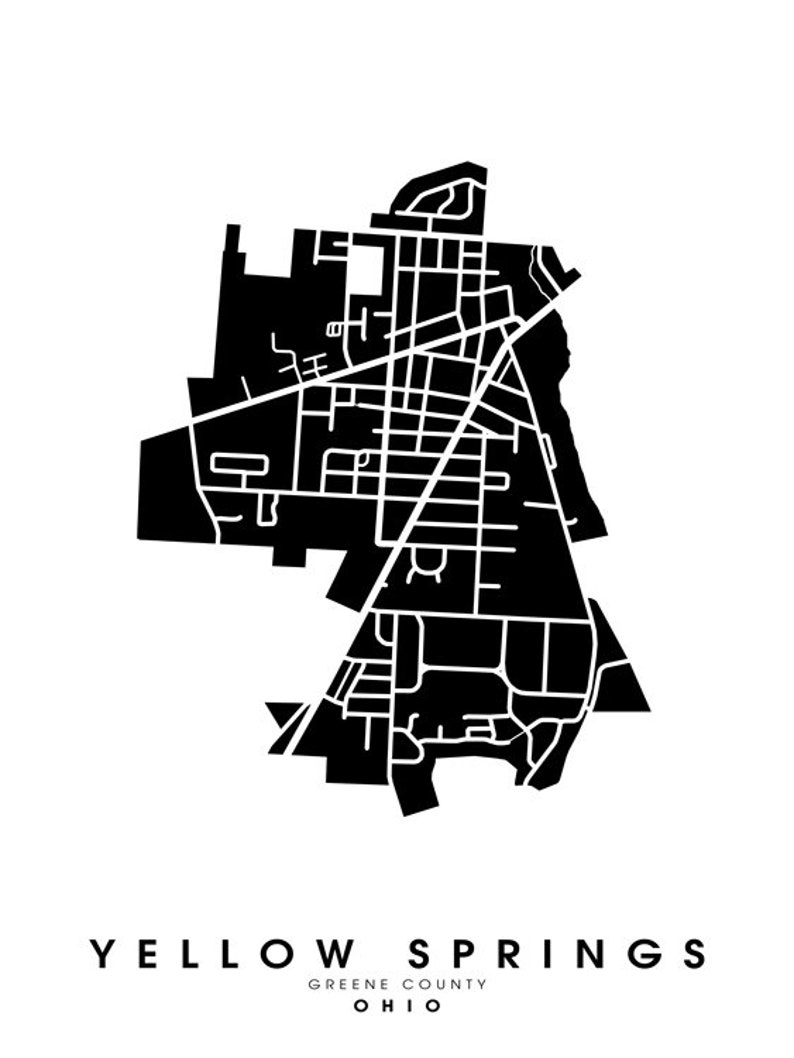 Yellow Springs OH City Limits Map Print Etsy