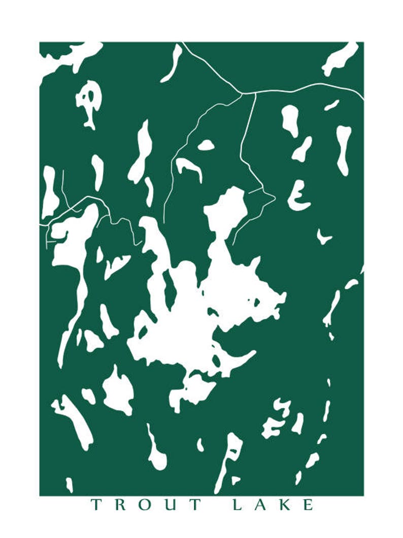 Trout Lake Map Print Ontario Art Canada Poster Etsy