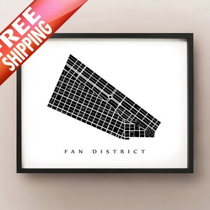 Fan District Carte du quartier Print - Richmond, Virginie