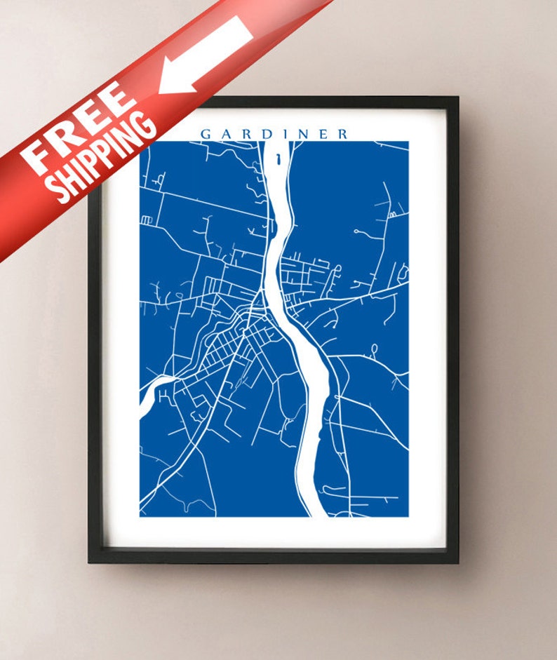 Gardiner ME Map Print Randolph Maine Etsy