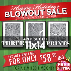 Trois tirages 11 x 14 pouces pour 58,50 USD - vente de Noël - au choix parmi les trois 11 x 14 pouces - remise sur commandes multiples - carte Art déco
