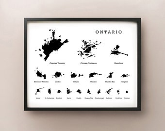 Ontario Cities Silhouette Map Print