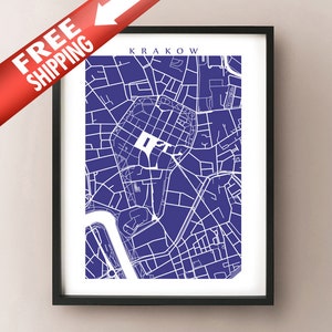 Krakow City Map Art Poster Print - Cracow, Pologne