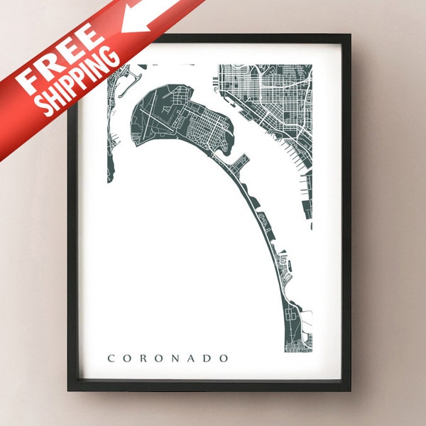Coronado Map Art - California Poster Print - Farbe und Größe auswählen