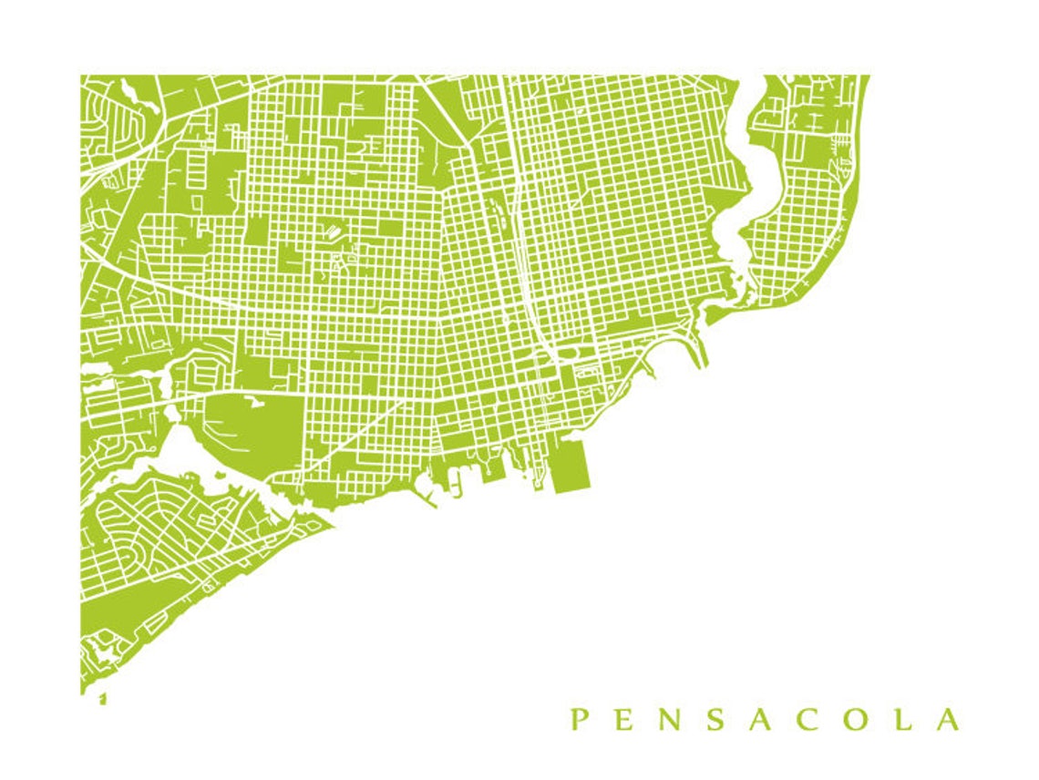 Pensacola Map Print Downtown Pensacola Florida Poster | Etsy