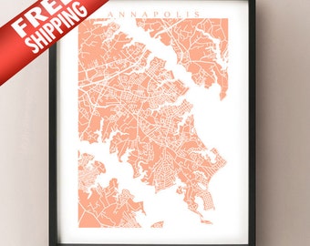 Annapolis Map - Maryland, USA Art Poster Print