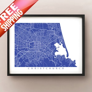 Christchurch Kaart, Nieuw-Zeeland Art Poster Print