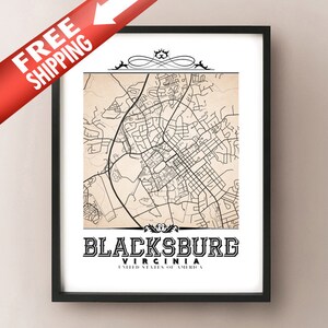 Blacksburg Vintage Style Sepia Map Art Print - Blacksburg, Virginia City Map Decor