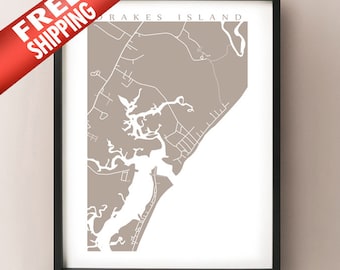 Drakes Island Map Art - Choose your size and color - Wells, Maine