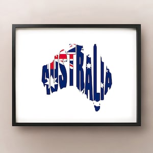 Australie Font Map Art Poster Print - personnaliser votre carte, choisir votre couleur ou drapeau