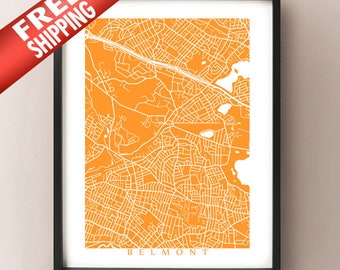 ベルモント地図プリント - マサチューセッツ州アートポスター - Etsy 日本