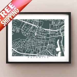 Katowice Map Art - Poland Poster Print - Choose size and colour