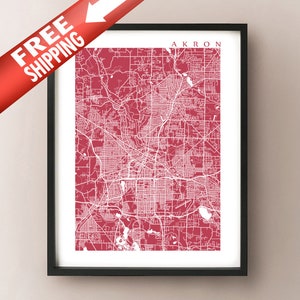 Mapa de Akron - Ohio Poster Print