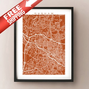 Durham kaart kunst print - North Carolina Poster
