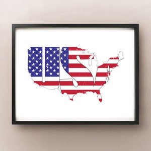 Etats-Unis Font Flag Map Art Poster Imprimer
