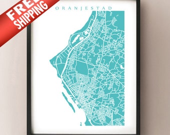 Oranjestad Map - Aruba Poster - Choose color and size