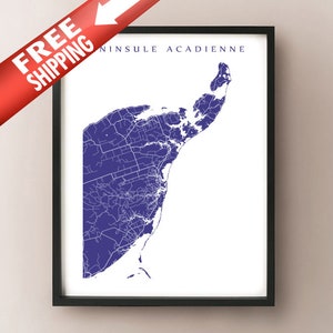 Péninsule Acadienne, Mapa NB - Cartel de arte de Brunswick nuevo