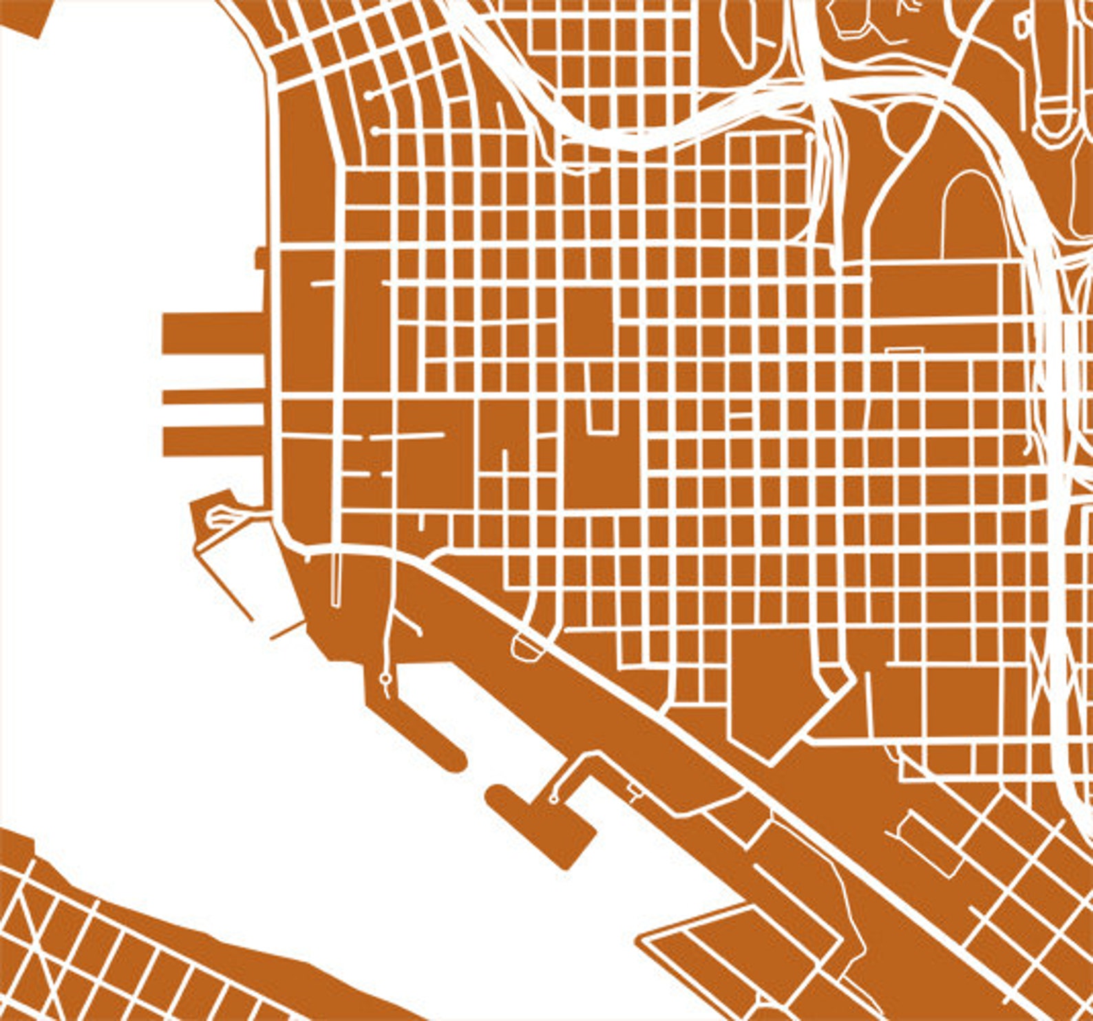 Downtown San Diego Map Print California Art Poster  Etsy