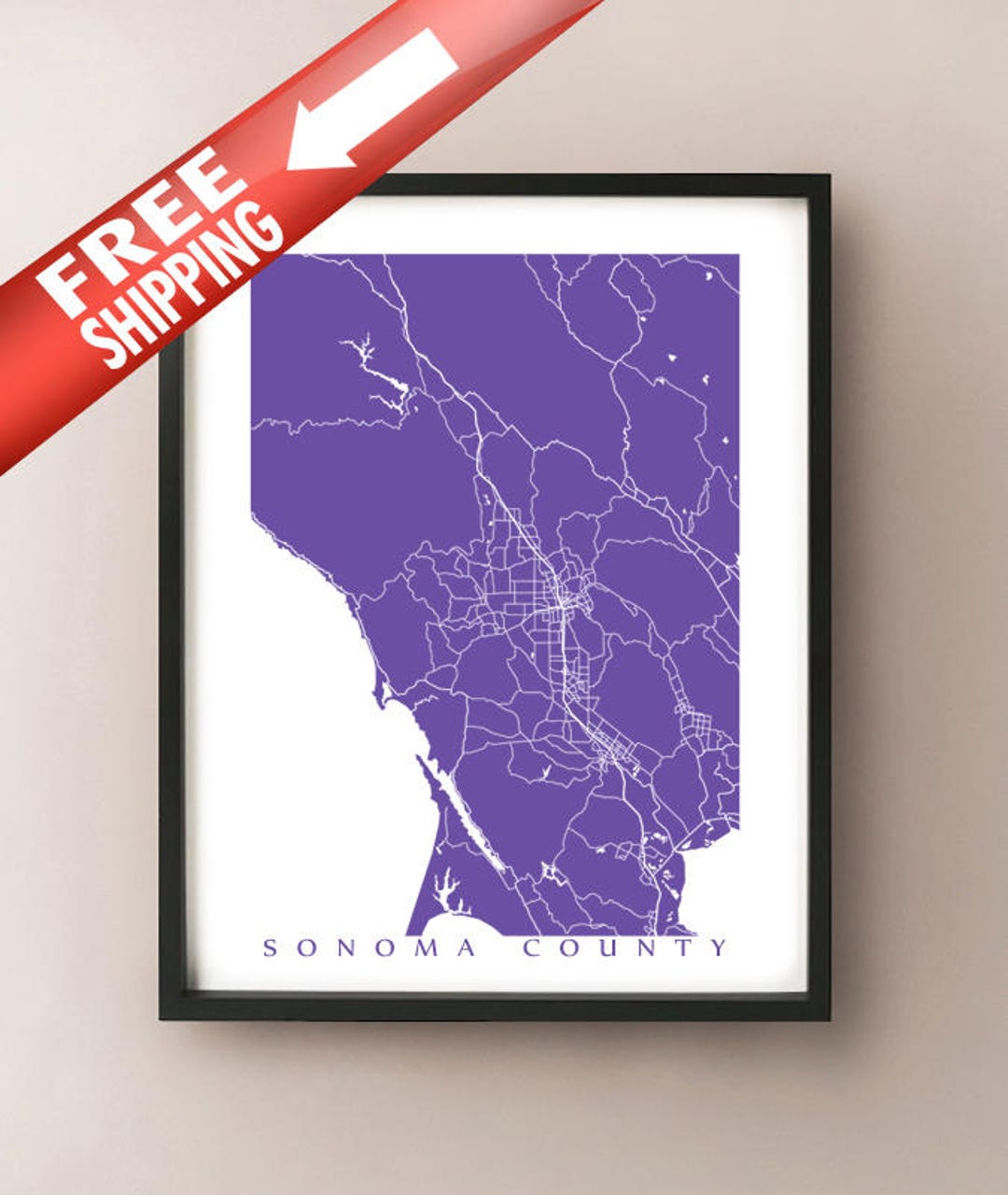 Sonoma County Map Print - California Poster - Etsy