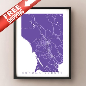 Sonoma County Map Print - California Poster