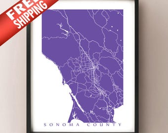 Sonoma County Map Print - California Poster