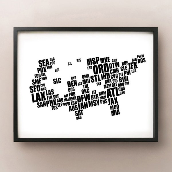 United States Airport Code Typography Map