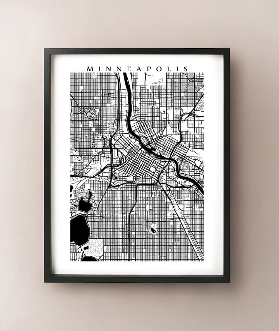 Minneapolis Map Print Black and White - Etsy