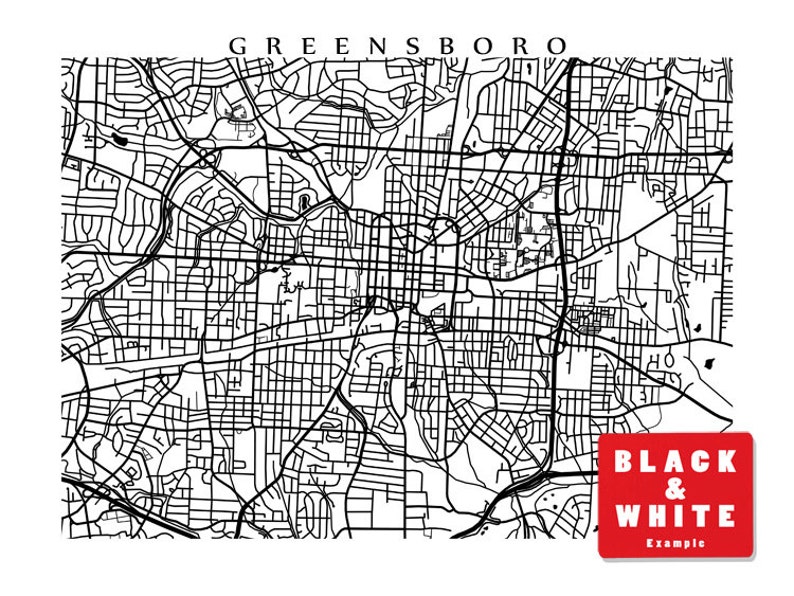 Greensboro Map Print North Carolina Poster Etsy