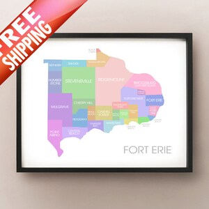 Fort Erie, ON Carte - Impression des quartiers colorés