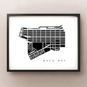 Impresión del mapa del barrio de Back Bay - Boston, Massachusetts