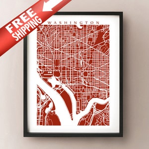 Washington Map Art - Affiche du District de Columbia - Orientation verticale, Portrait
