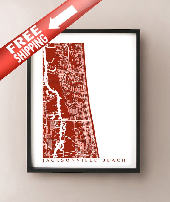 Jacksonville Beach Map Art Print: Neptune & Atlantic Beach, FL - Etsy