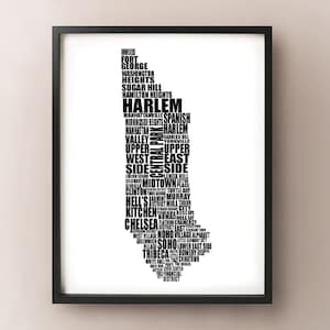 Manhattan Typografie Kaart - New York City Neighborhood - NYC, Central Park