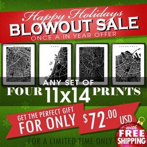 Vier 11x34 Drucke für 72 usd - Weihnachten im SALE - Wählen Sie vier verschiedene 11 "x 14" - Rabatt für mehrere Bestellungen - Map Art Decor