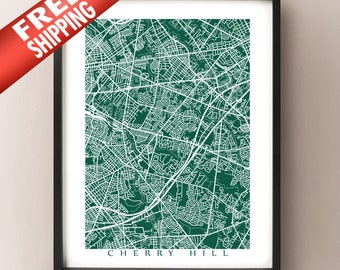 Cherry Hill, NJ Map Art -  New Jersey Poster Print