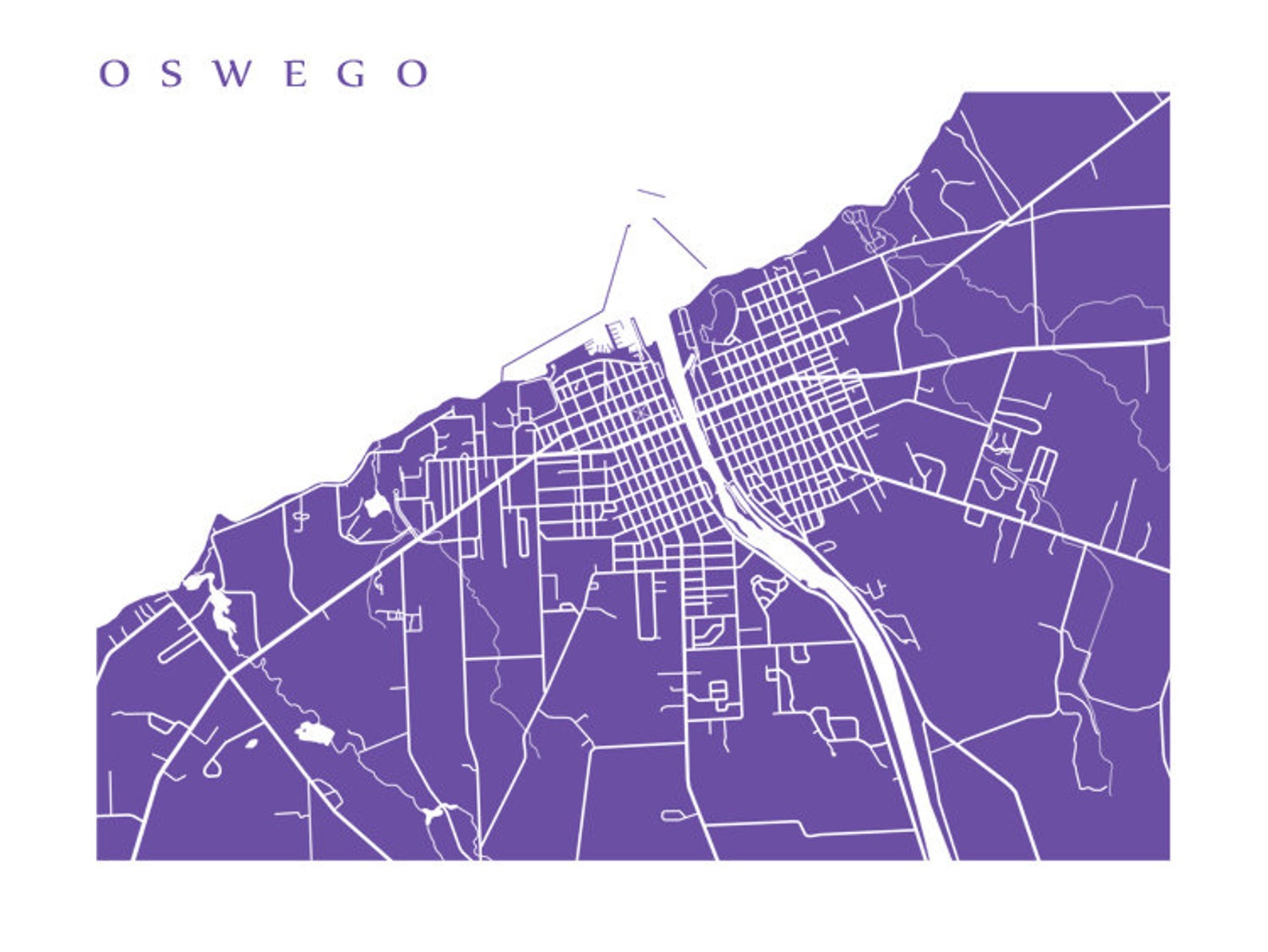 Oswego NY Map Print Upstate New York Etsy